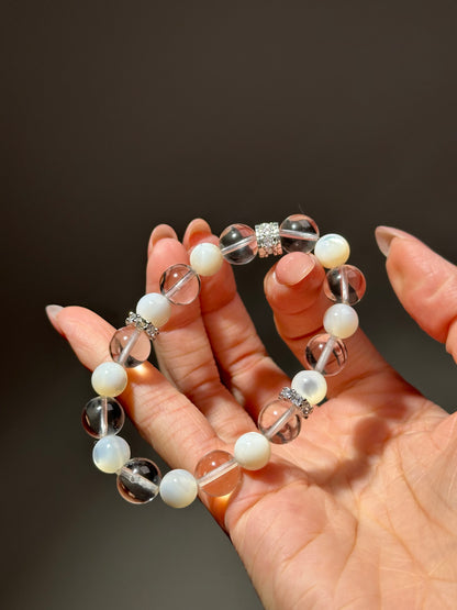 Clear Quartz & Mother of Pearl Design Bracelet