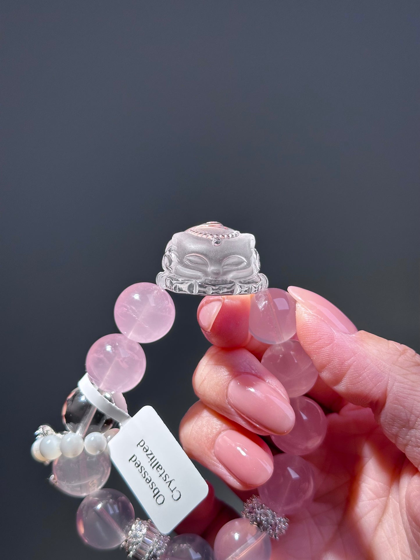 Rose Quartz-Designed Hand-Carved Clear Quartz Fox