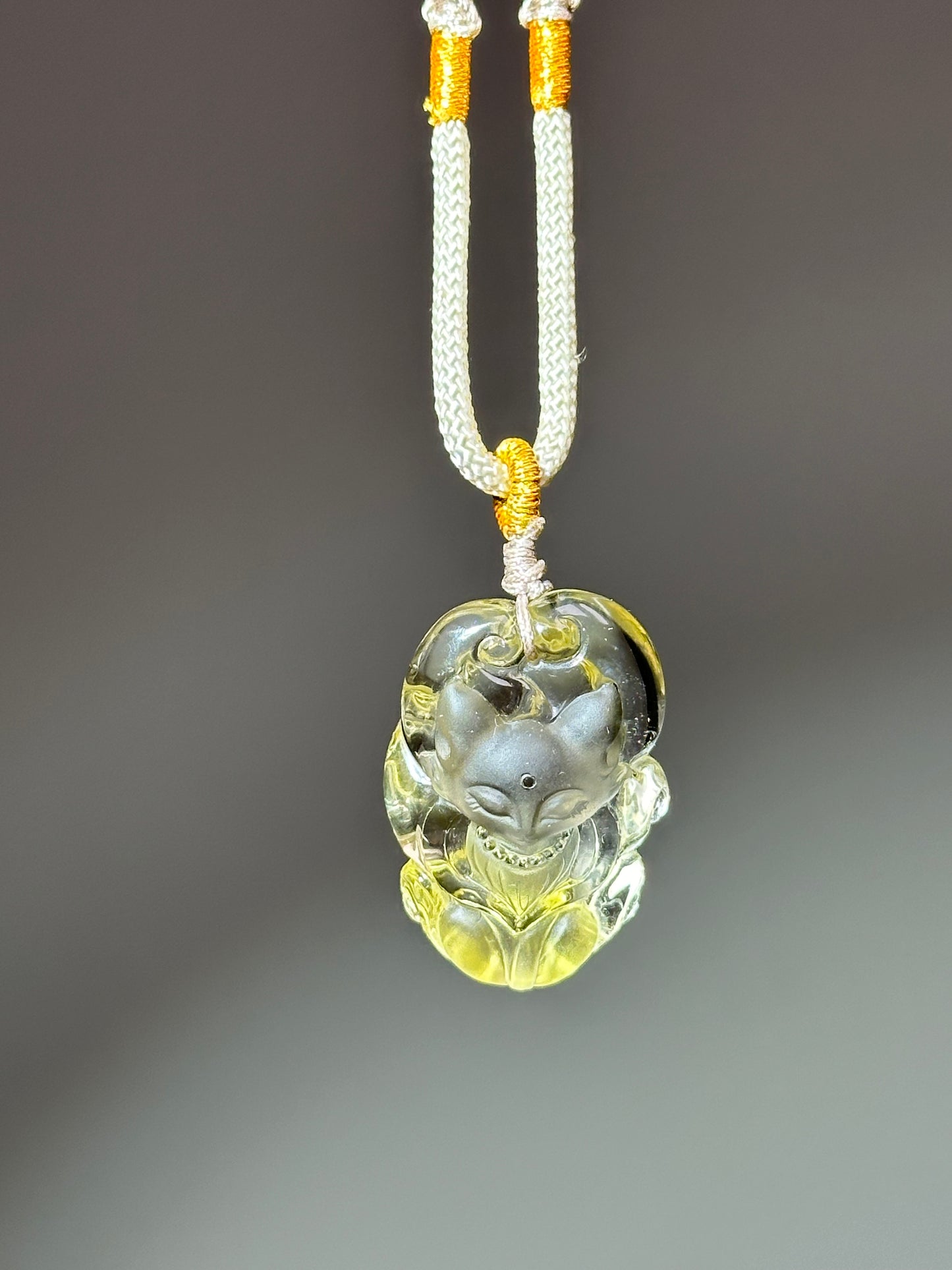 Hand carved citrine fox necklace