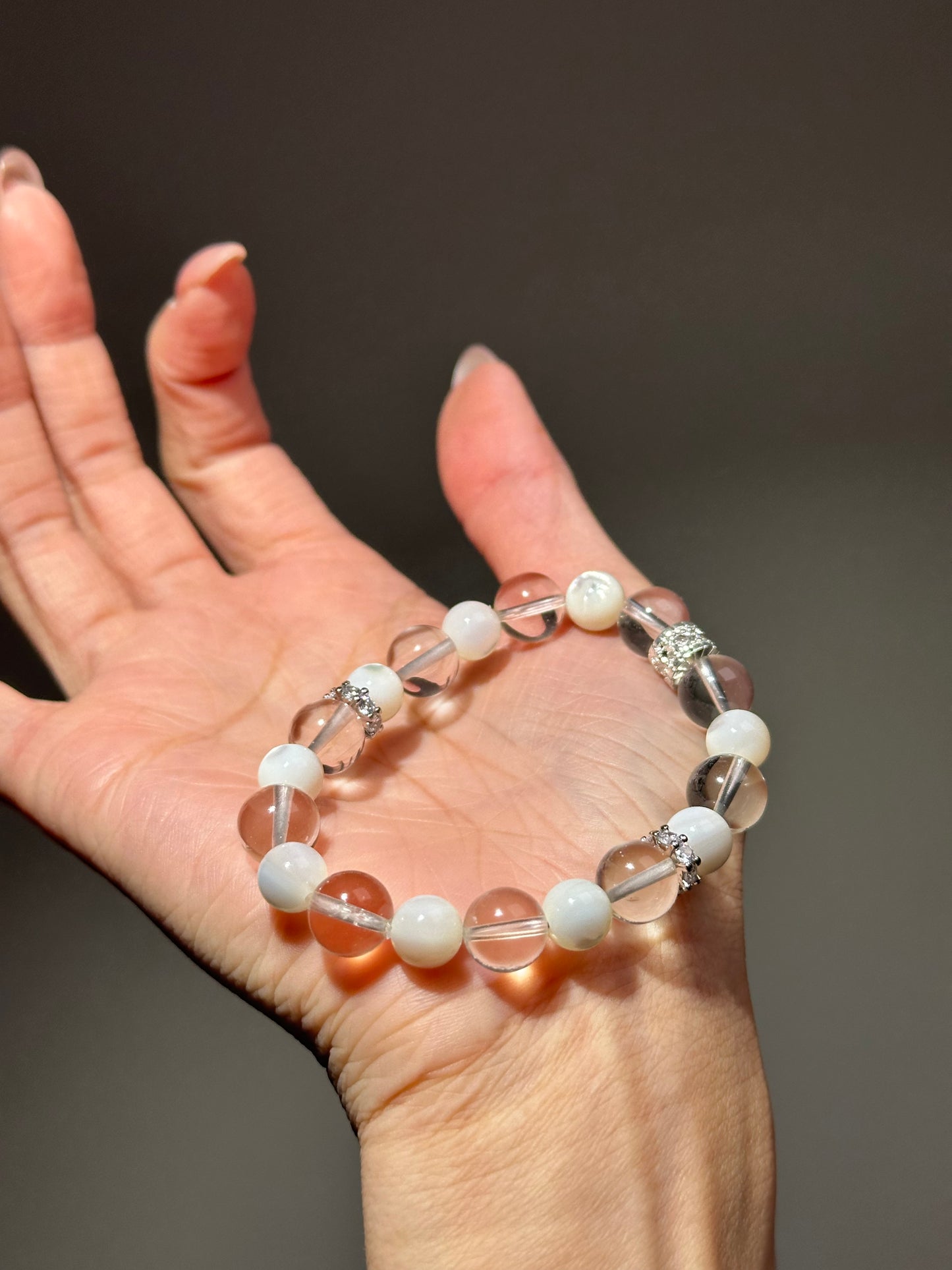 Clear Quartz & Mother of Pearl Design Bracelet