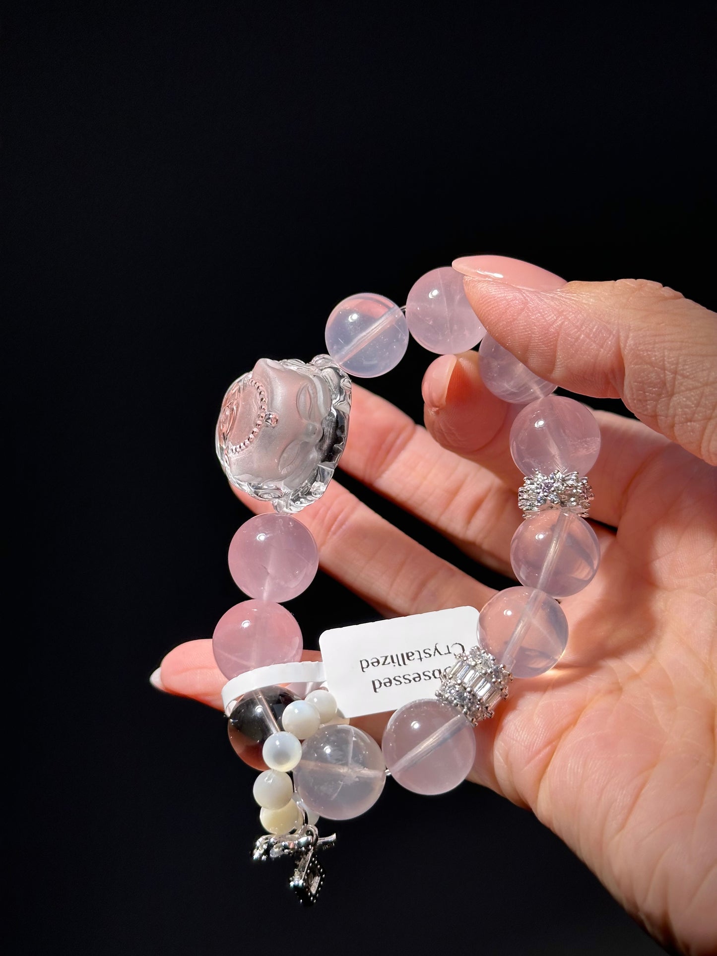 Rose Quartz-Designed Hand-Carved Clear Quartz Fox