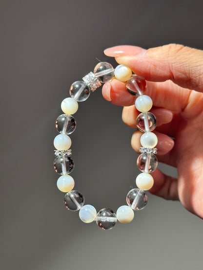 Clear Quartz & Mother of Pearl Design Bracelet