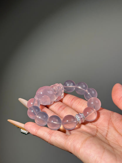 Mozambique Rose Quartz Pixiu Carved Design Bracelet