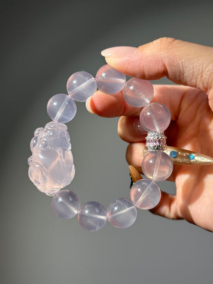 Mozambique Rose Quartz Pixiu Carved Design Bracelet