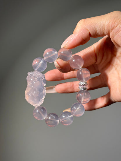 Mozambique Rose Quartz Pixiu Carved Design Bracelet